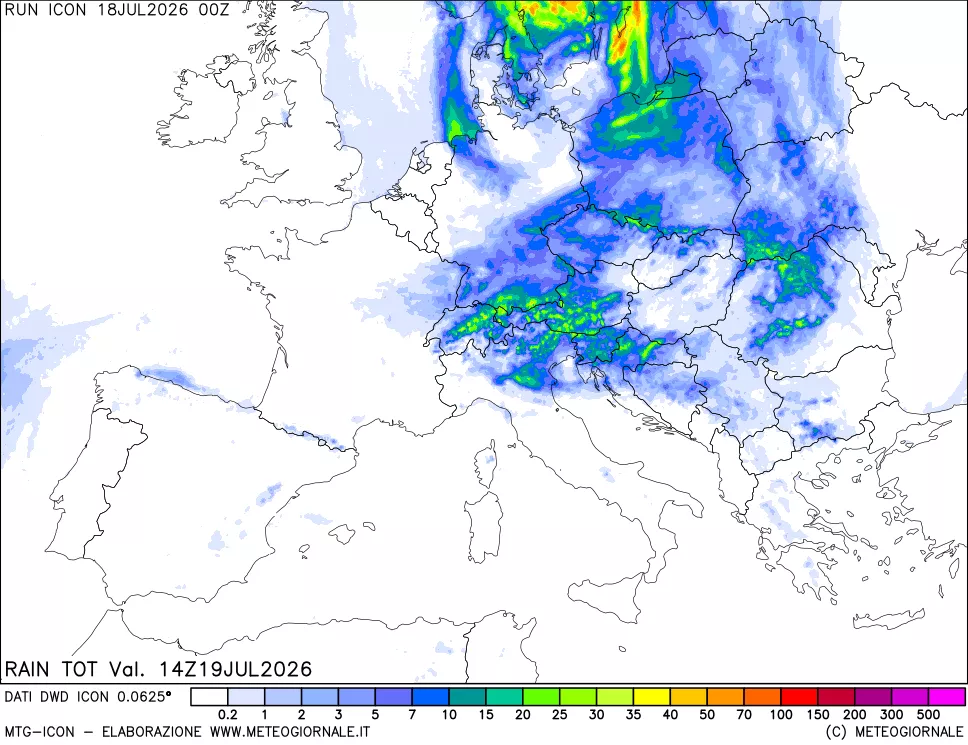 mappa Precipitazioni totali dal primo giorno