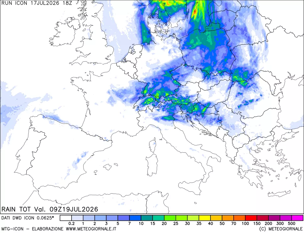 mappa Precipitazioni totali dal primo giorno