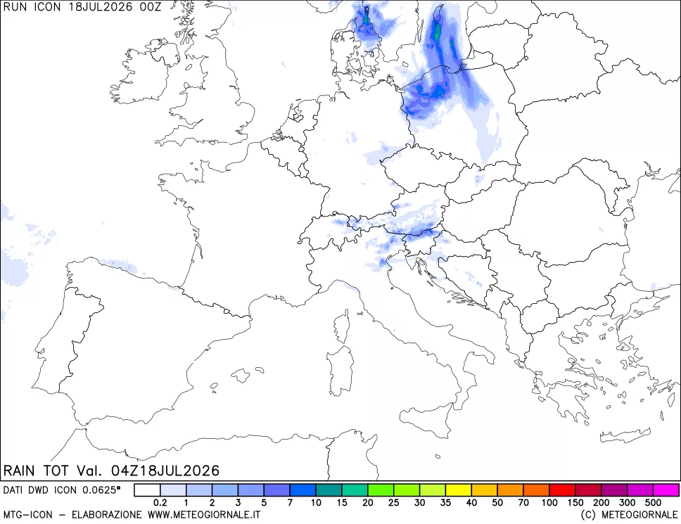 mappa Precipitazioni totali dal primo giorno