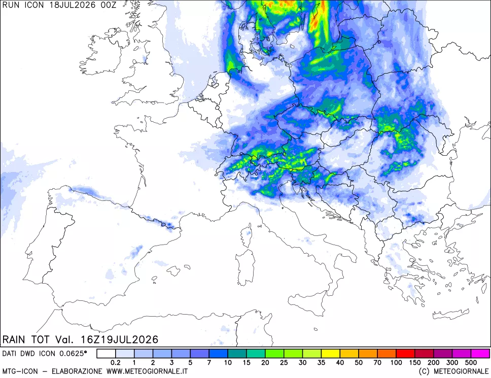 mappa Precipitazioni totali dal primo giorno