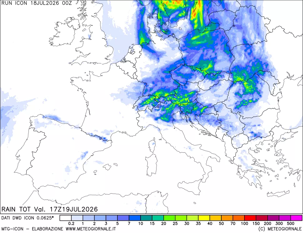mappa Precipitazioni totali dal primo giorno