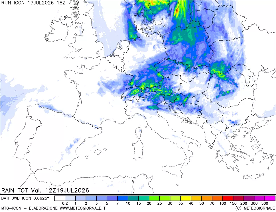 mappa Precipitazioni totali dal primo giorno