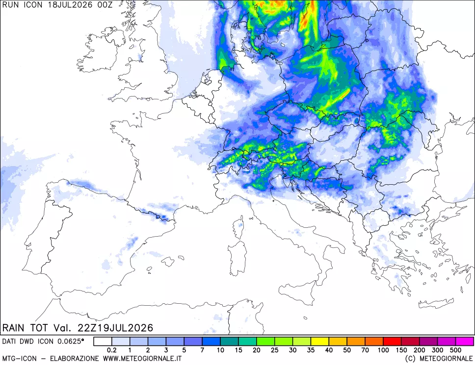 mappa Precipitazioni totali dal primo giorno