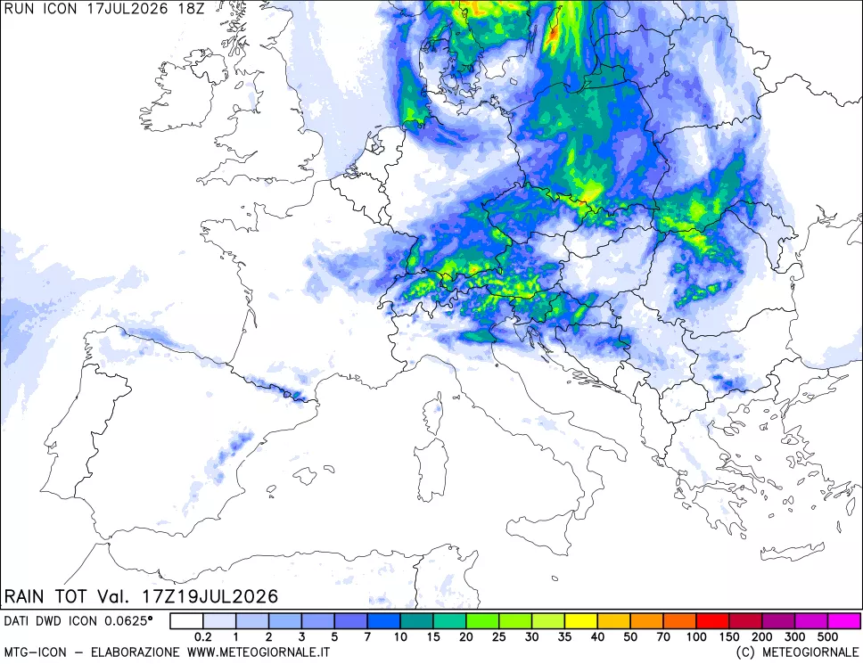 mappa Precipitazioni totali dal primo giorno
