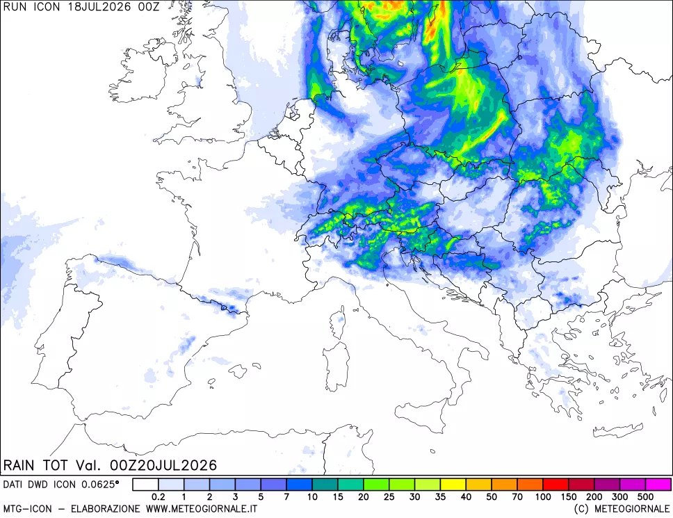 mappa Precipitazioni totali dal primo giorno