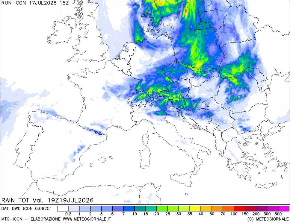 mappa Precipitazioni totali dal primo giorno