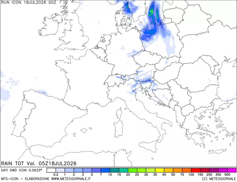 mappa Precipitazioni totali dal primo giorno