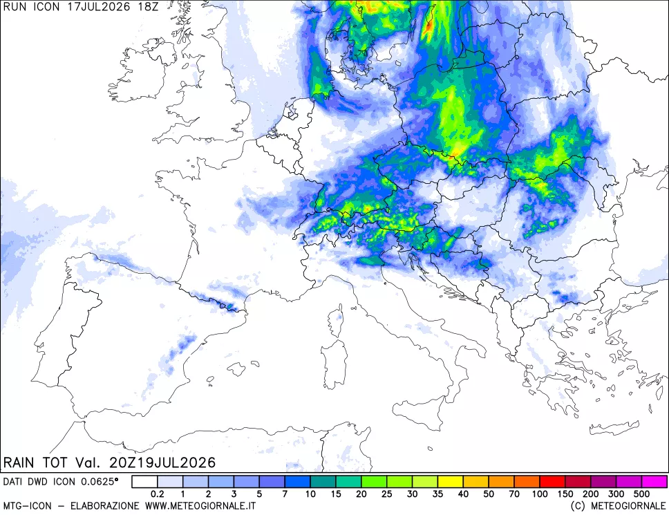 mappa Precipitazioni totali dal primo giorno