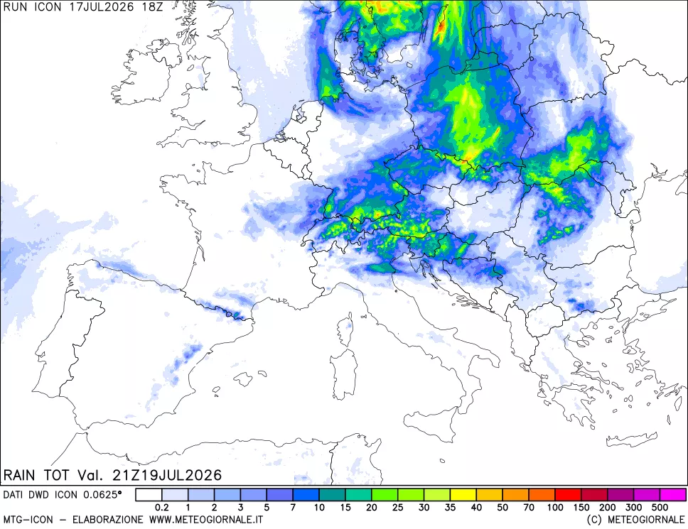 mappa Precipitazioni totali dal primo giorno