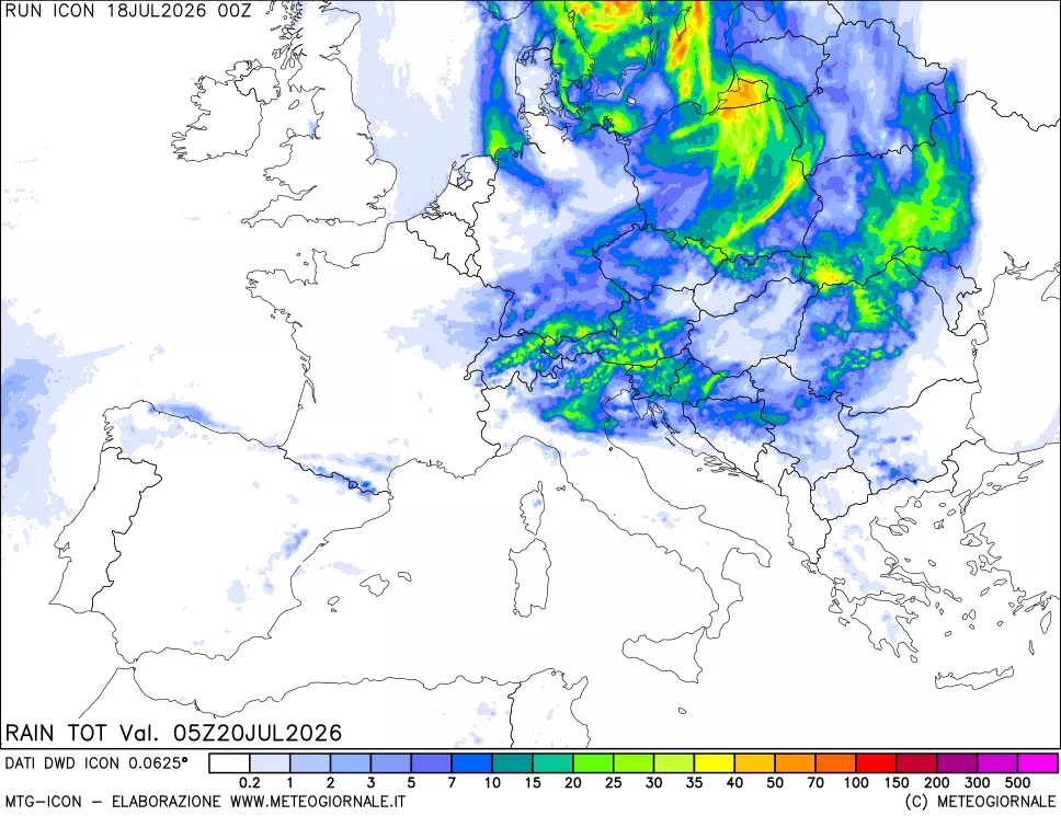 mappa Precipitazioni totali dal primo giorno