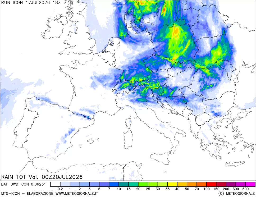 mappa Precipitazioni totali dal primo giorno