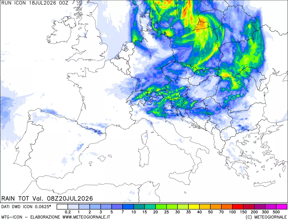 mappa Precipitazioni totali dal primo giorno
