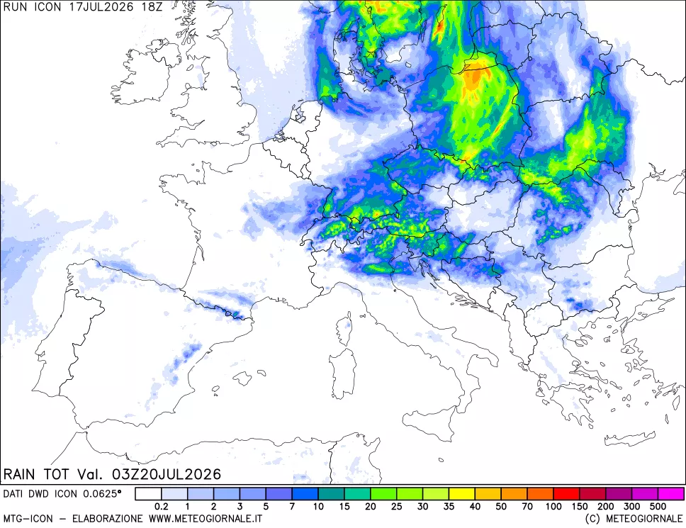 mappa Precipitazioni totali dal primo giorno