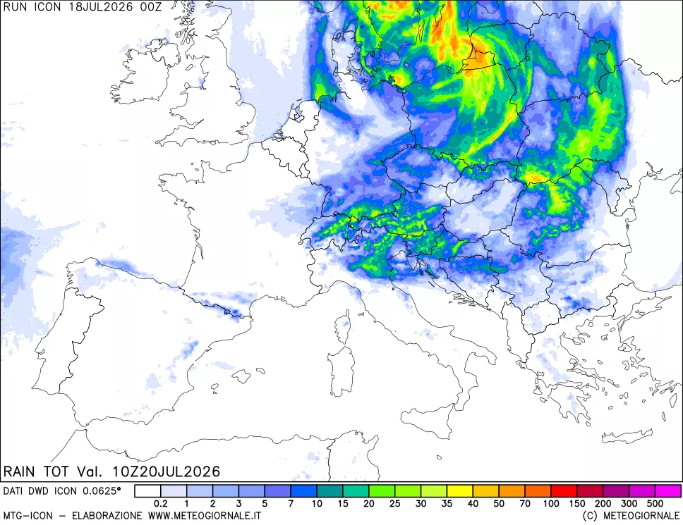 mappa Precipitazioni totali dal primo giorno