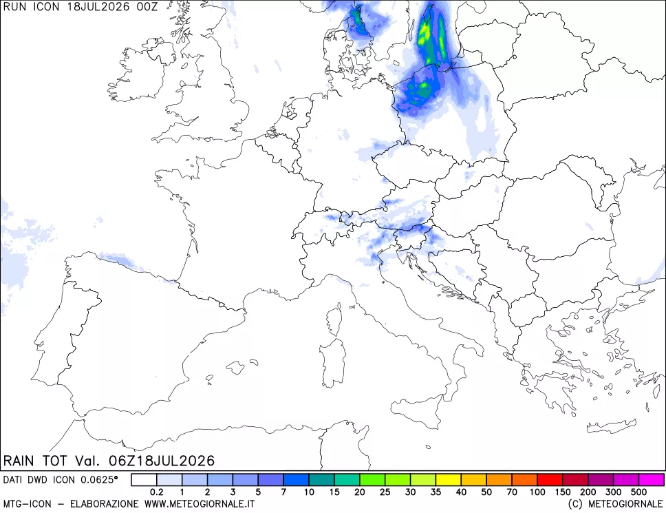 mappa Precipitazioni totali dal primo giorno