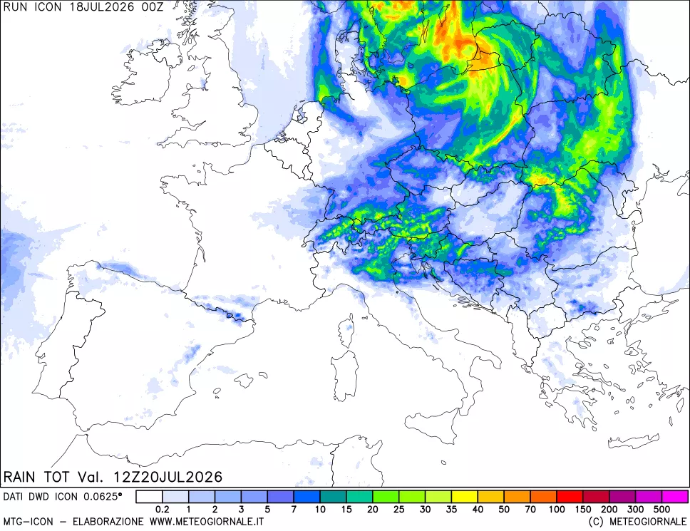 mappa Precipitazioni totali dal primo giorno