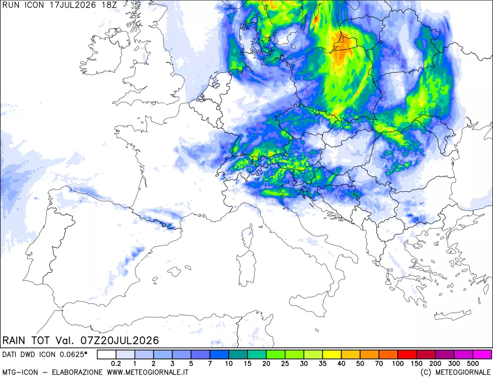 mappa Precipitazioni totali dal primo giorno