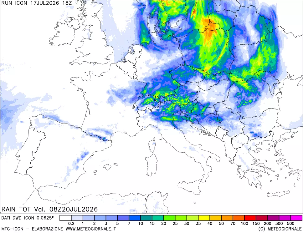 mappa Precipitazioni totali dal primo giorno