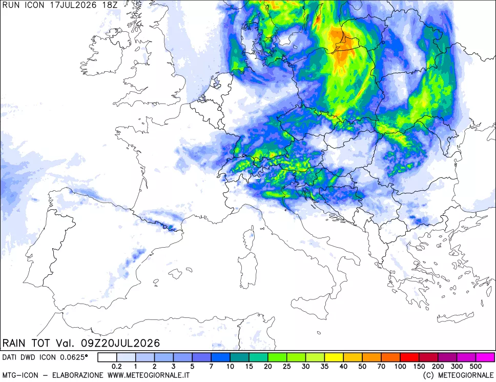 mappa Precipitazioni totali dal primo giorno