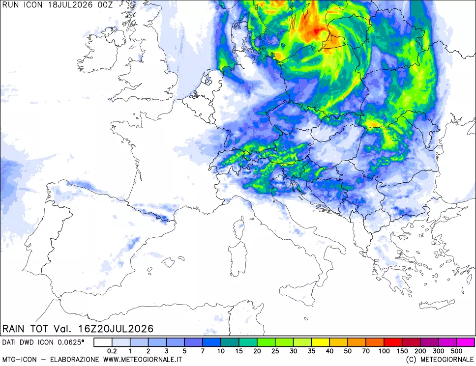 mappa Precipitazioni totali dal primo giorno