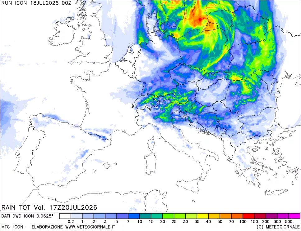 mappa Precipitazioni totali dal primo giorno