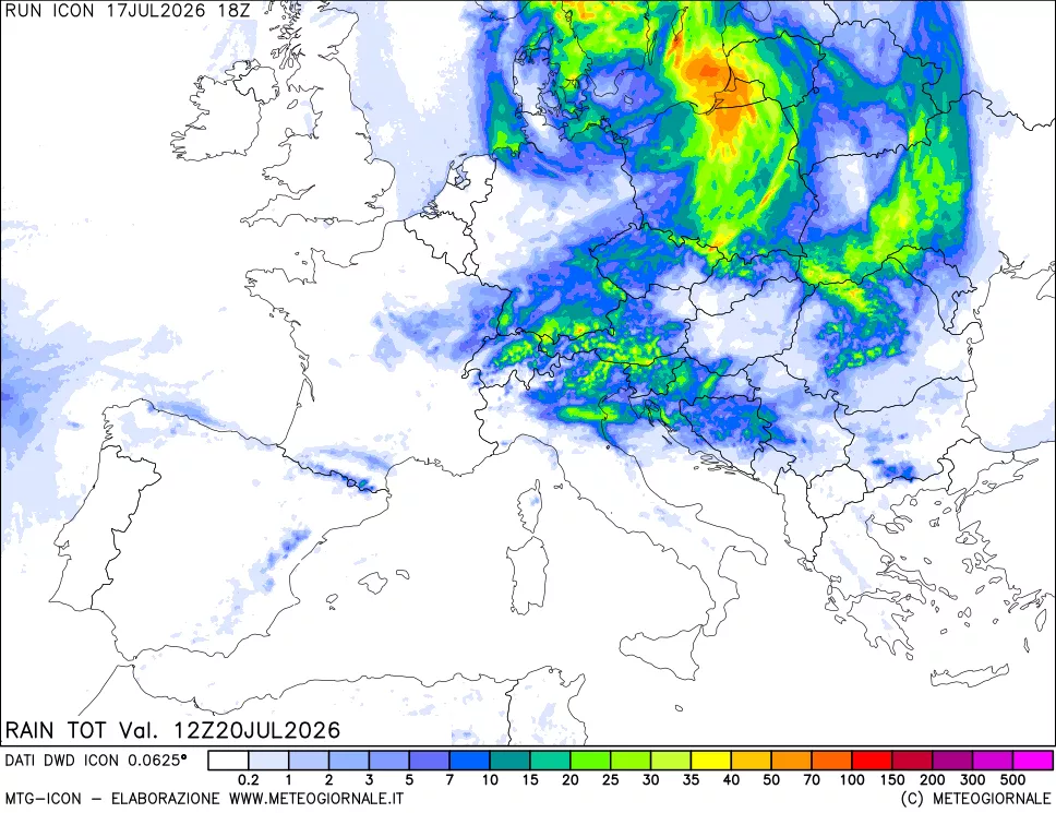mappa Precipitazioni totali dal primo giorno