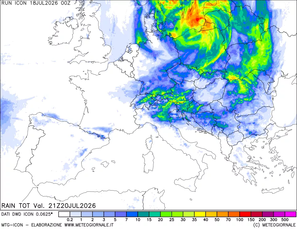 mappa Precipitazioni totali dal primo giorno
