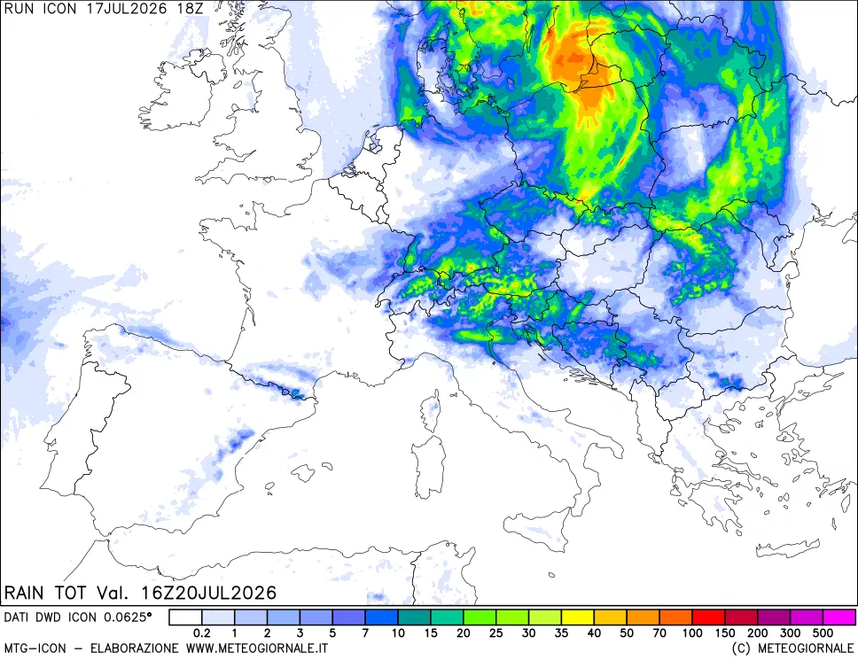 mappa Precipitazioni totali dal primo giorno