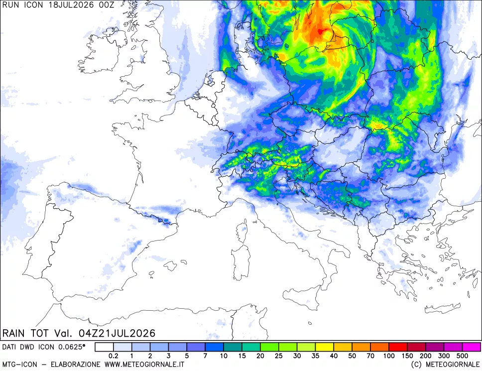 mappa Precipitazioni totali dal primo giorno