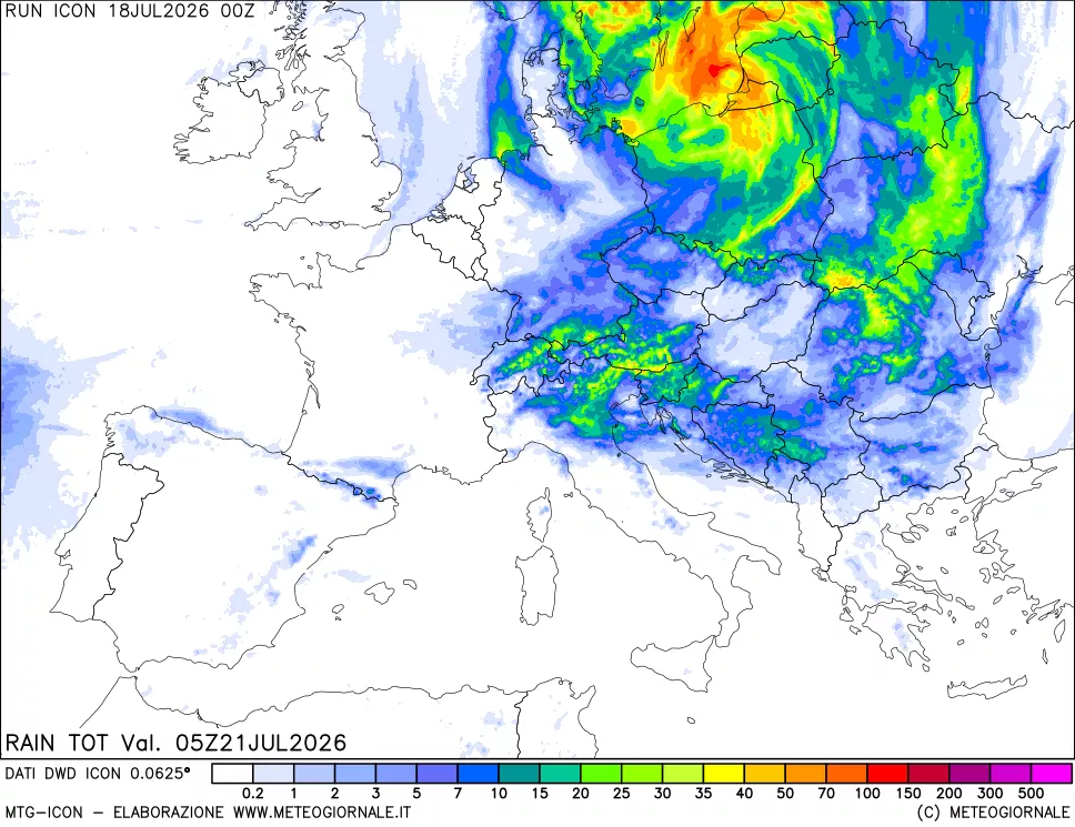 mappa Precipitazioni totali dal primo giorno