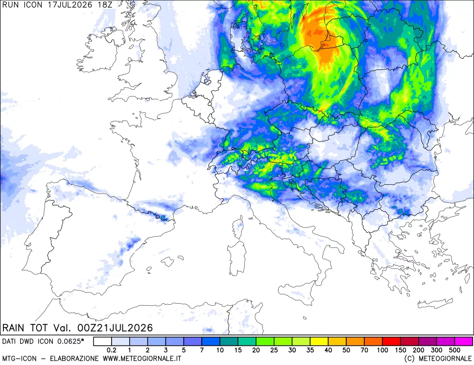 mappa Precipitazioni totali dal primo giorno