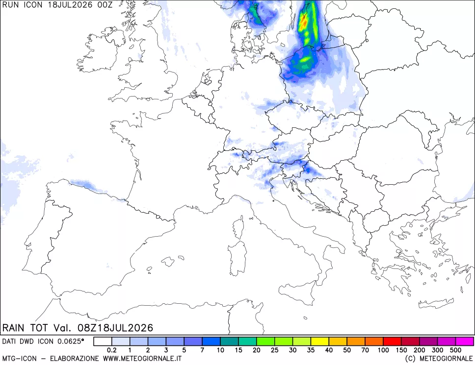 mappa Precipitazioni totali dal primo giorno