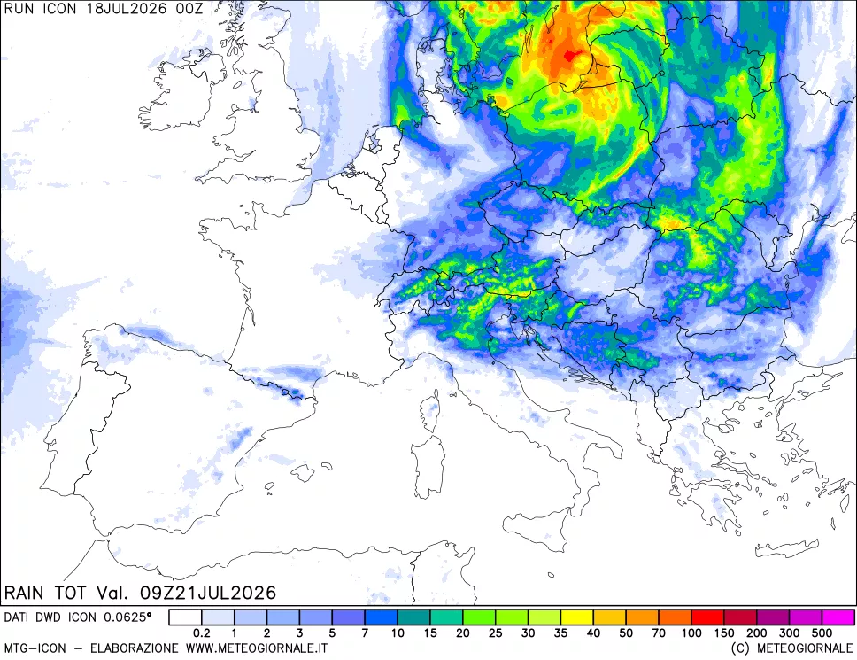 mappa Precipitazioni totali dal primo giorno