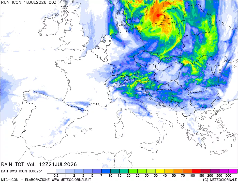 mappa Precipitazioni totali dal primo giorno