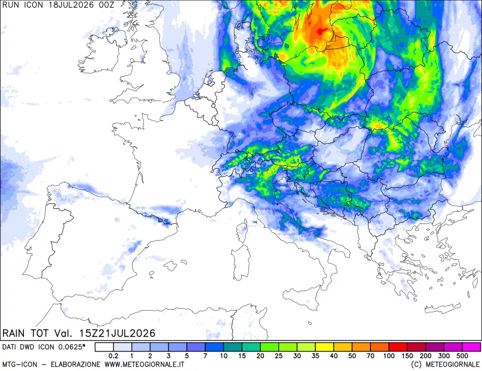 mappa Precipitazioni totali dal primo giorno
