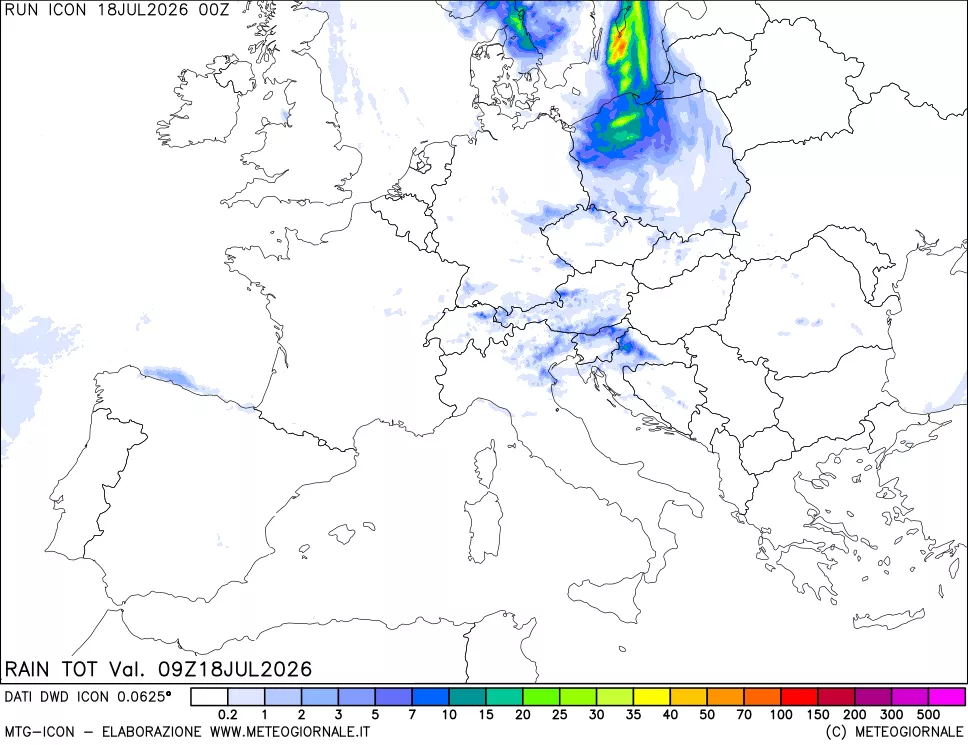 mappa Precipitazioni totali dal primo giorno