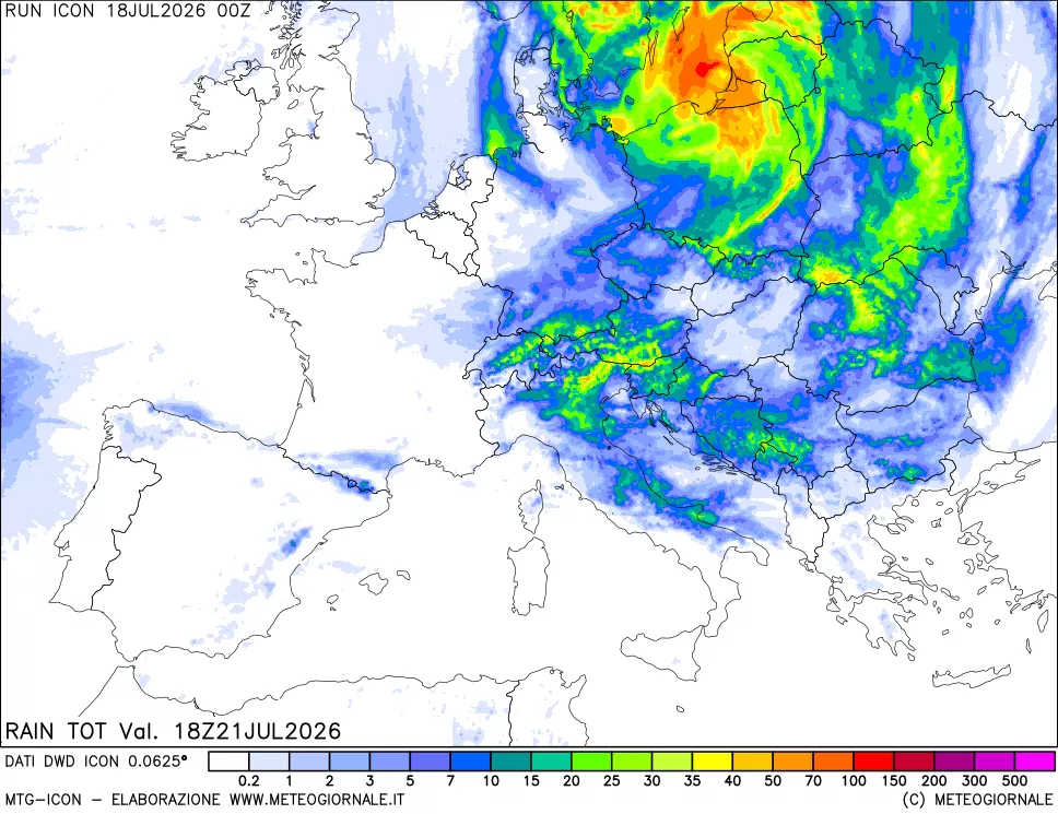mappa Precipitazioni totali dal primo giorno
