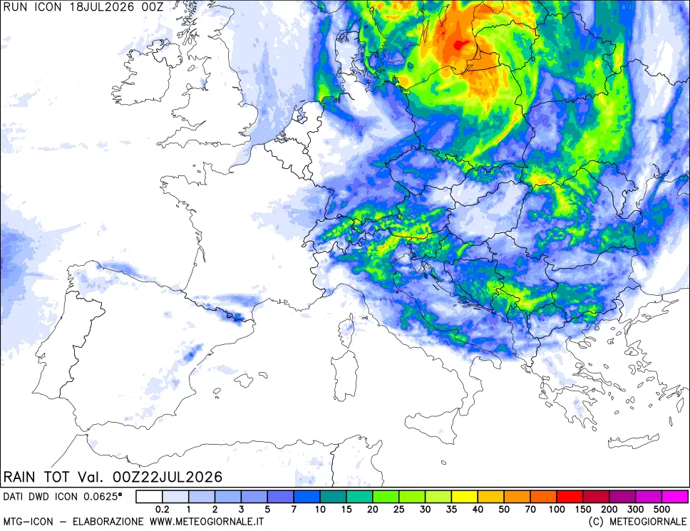 mappa Precipitazioni totali dal primo giorno