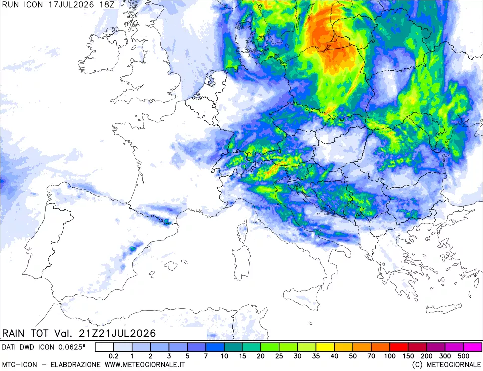 mappa Precipitazioni totali dal primo giorno