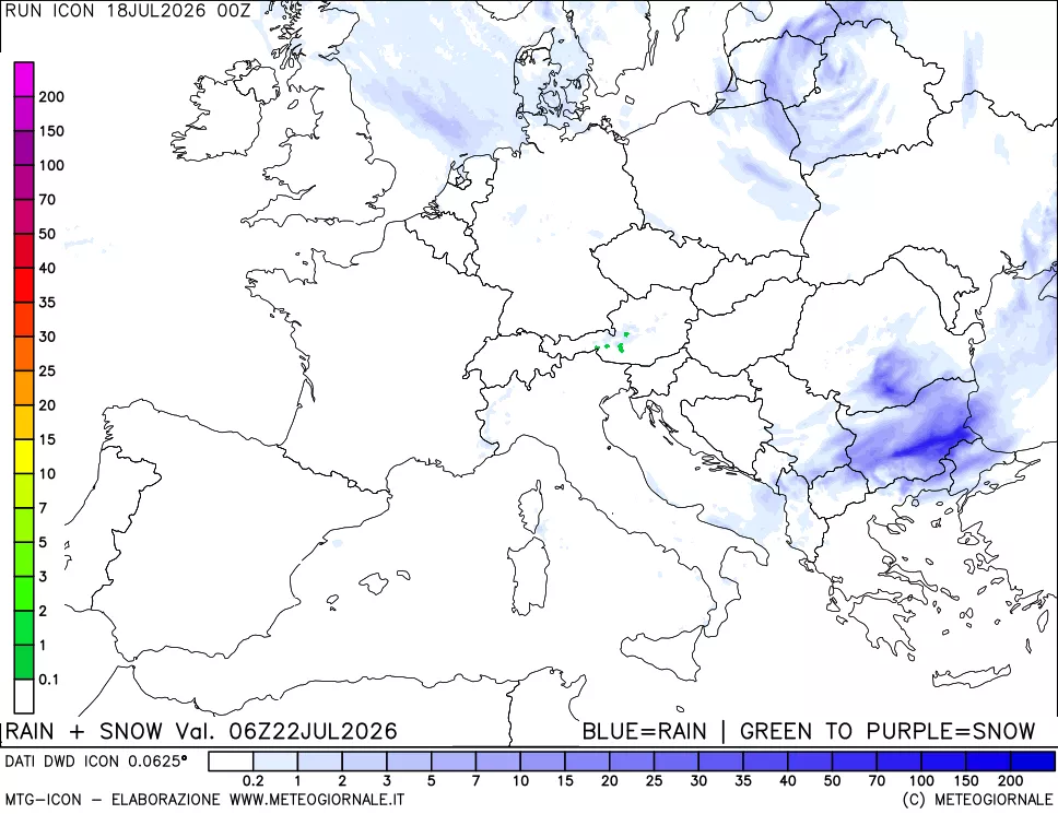 mappa Precipitazioni totali e nevose 24 ore precedenti
