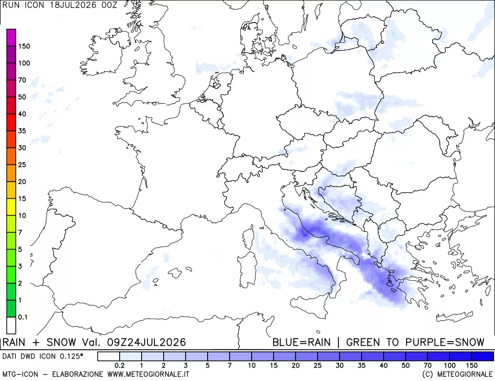 mappa Precipitazioni totali e nevose