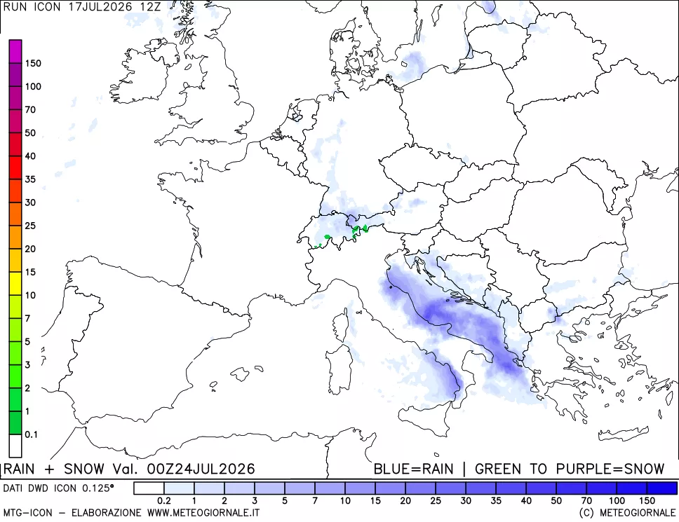 mappa Precipitazioni totali e nevose