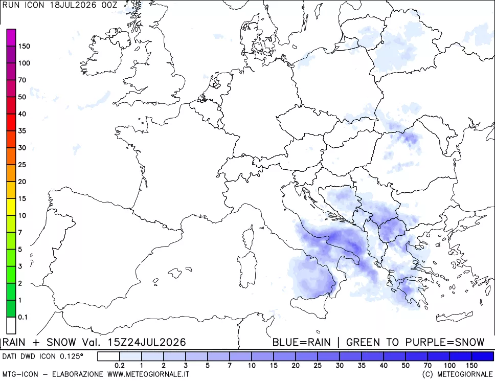 mappa Precipitazioni totali e nevose