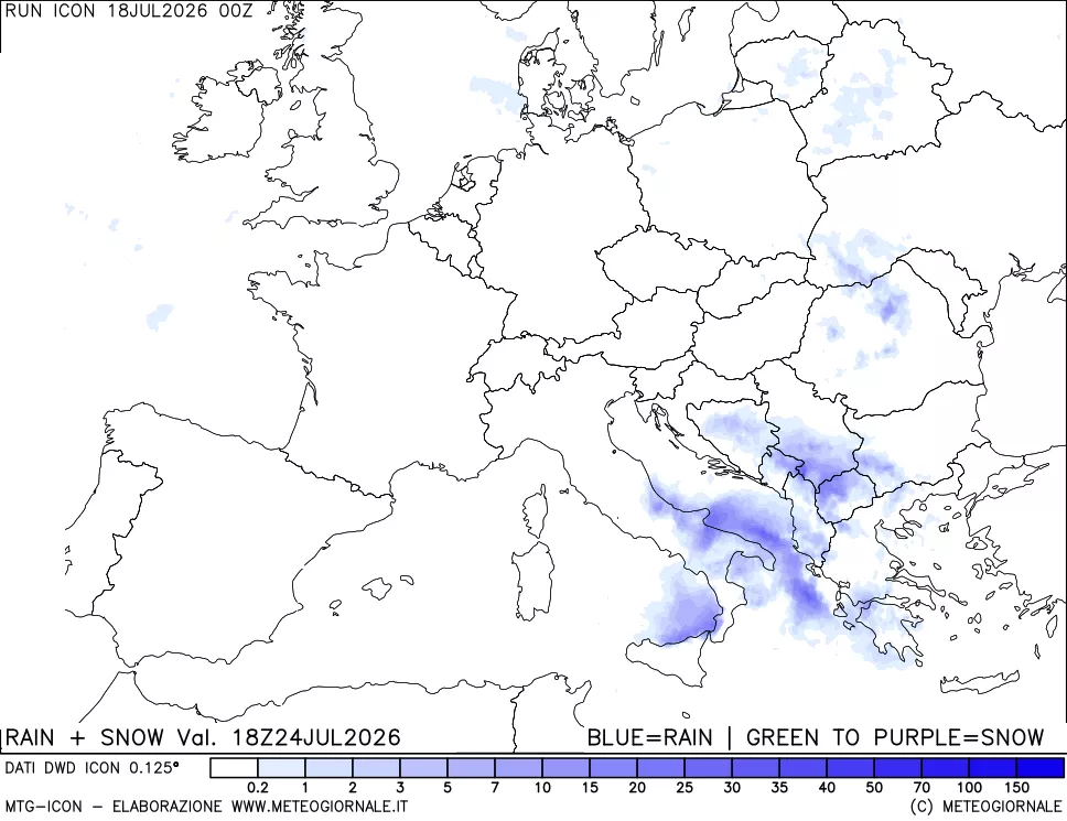 mappa Precipitazioni totali e nevose