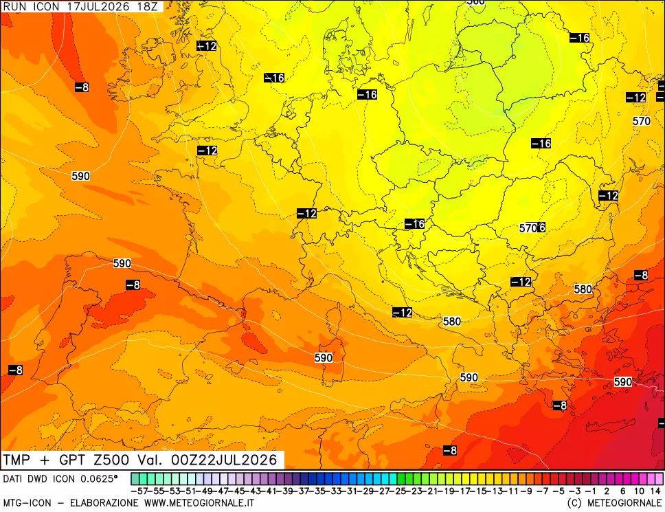 mappa 500 hPa Temp + GPT