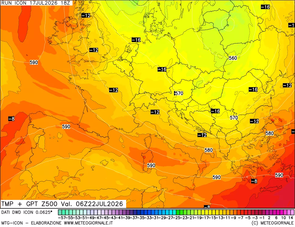 mappa 500 hPa Temp + GPT
