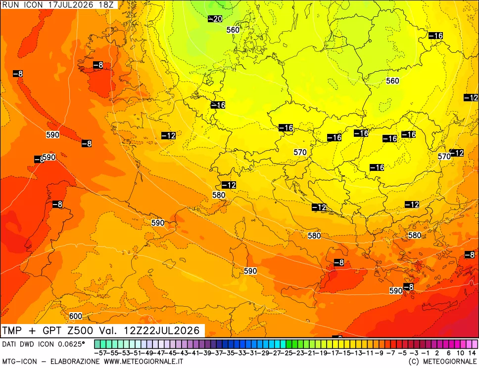 mappa 500 hPa Temp + GPT