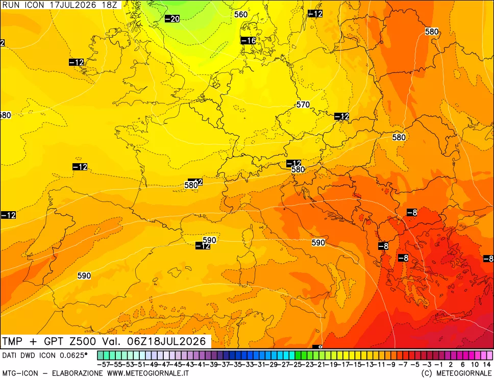 mappa 500 hPa Temp + GPT