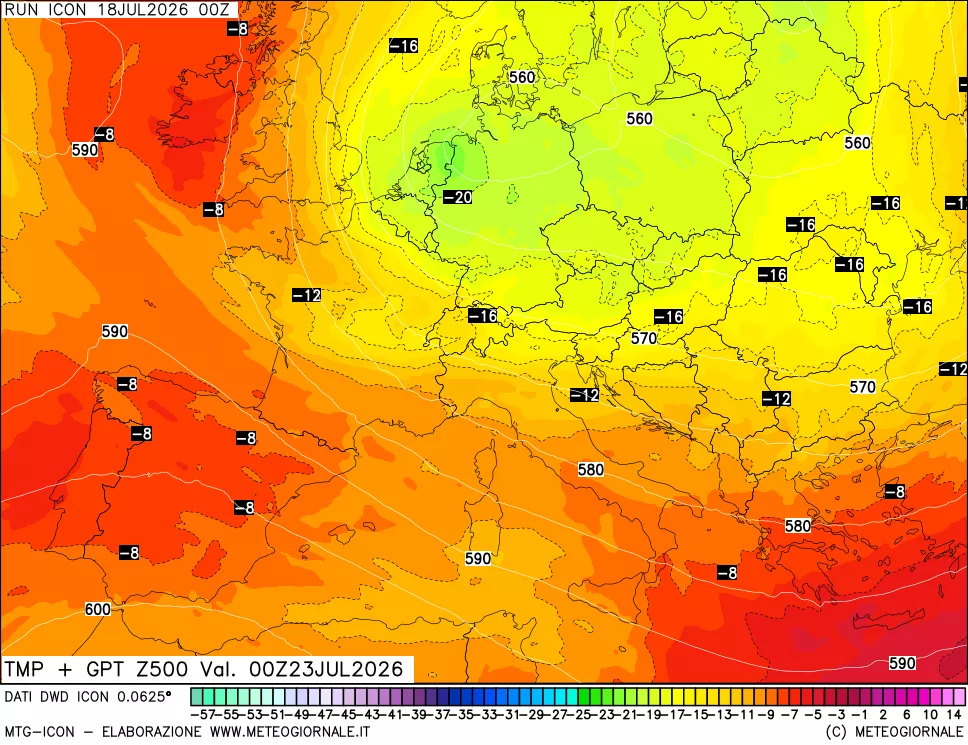 mappa 500 hPa Temp + GPT
