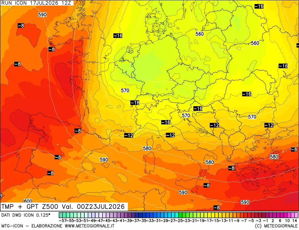 mappa 500 hPa Temp + GPT